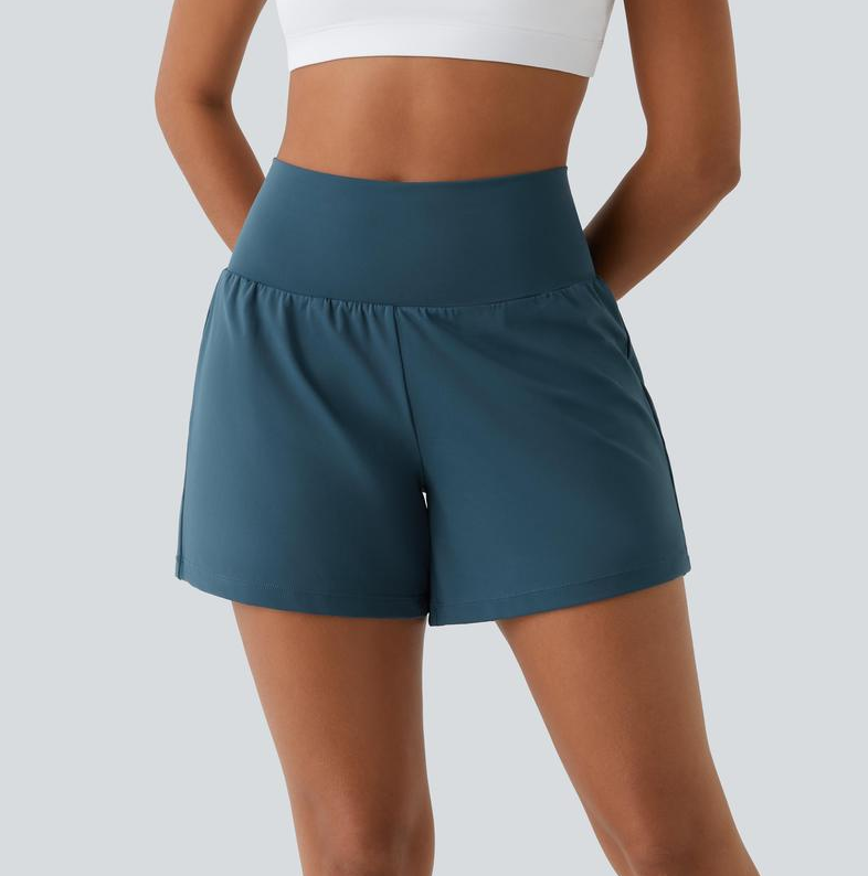 Shorts Compressão 2 em 1 Bolso Traseiro e Lateral Oculto, Ajuste Elástico e Confortável